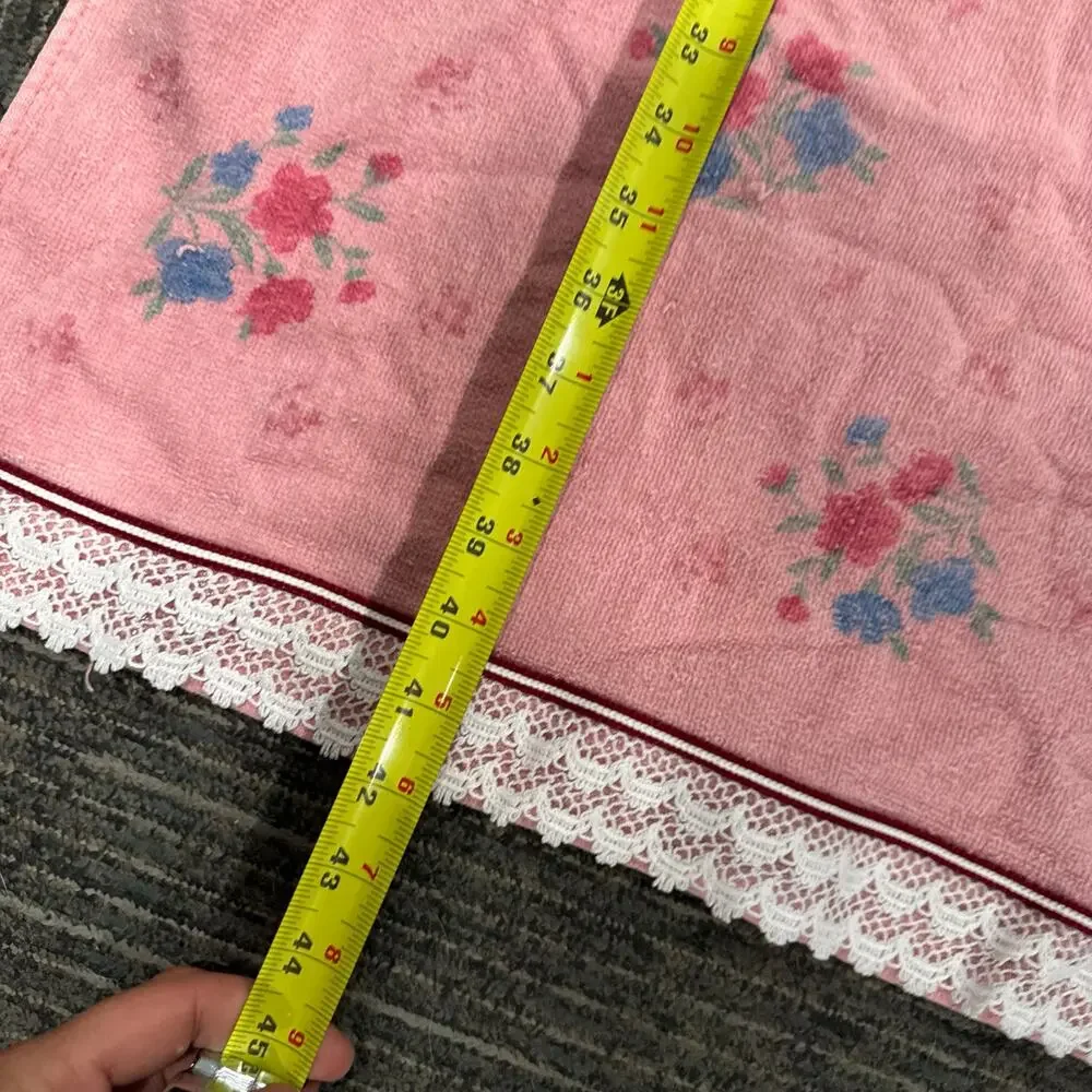 Vintage Pink Floral Fringed Granny Core Bath Towel Made in USA Cannon Brand